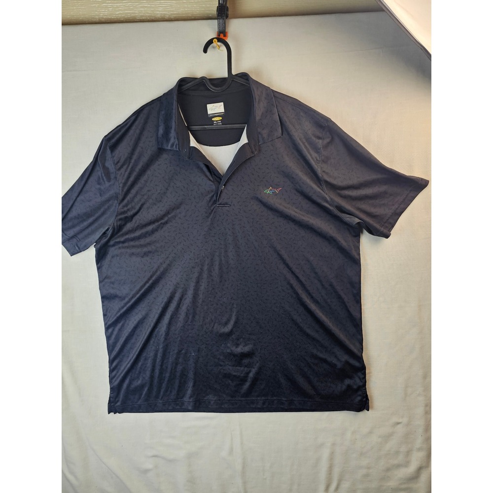 Greg Norman Play Dry Men's XXL Black Tonal Shark Print Golf Polo Shirt